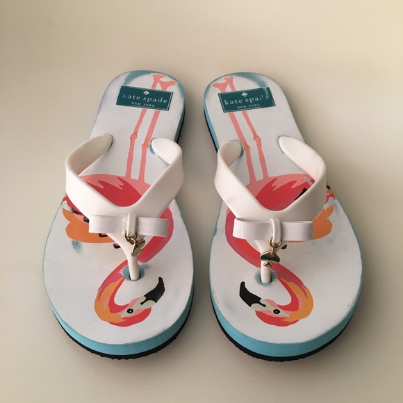 ❤️ SOLD Kate Spade Flamingo Flip Flops Sz 6 - Picture 2 of 15